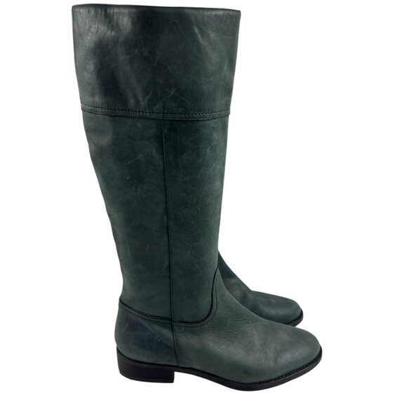J. Crew Women's 10 Gray Leather Knee High Tall Riding Boots - Picture 1 of 14